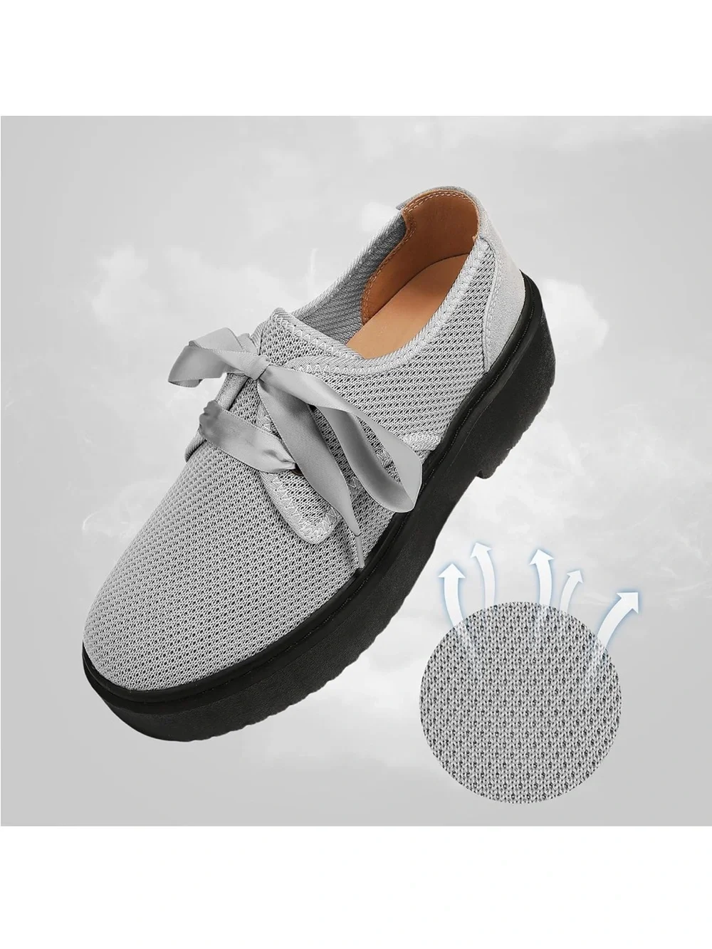 Beauseen Light Gray Mesh Platform Lace-Up Women’s Shoes